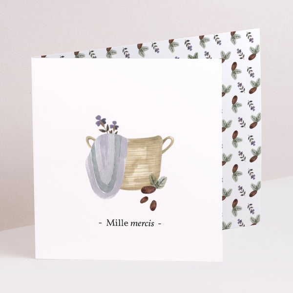 Remerciements Naissance Double volet asymétrique Petit Renard, panier osier & Ballon violet photo