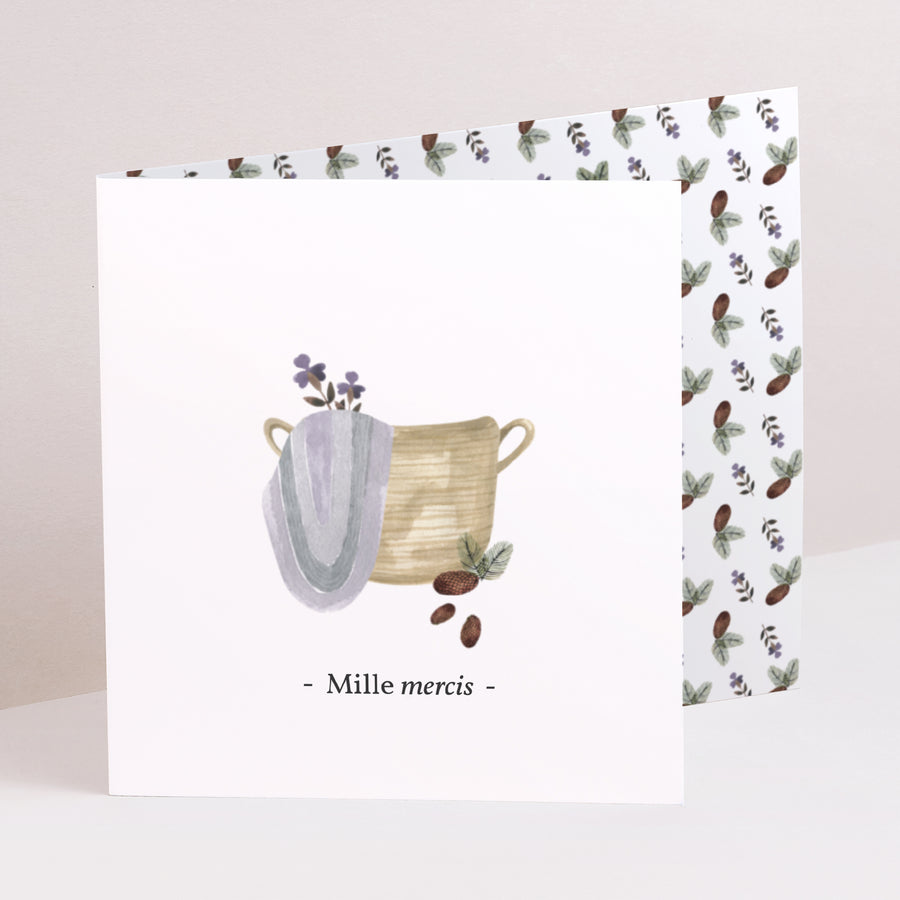 Remerciements Naissance Double volet asymétrique Petit Renard, panier osier & Ballon violet photo