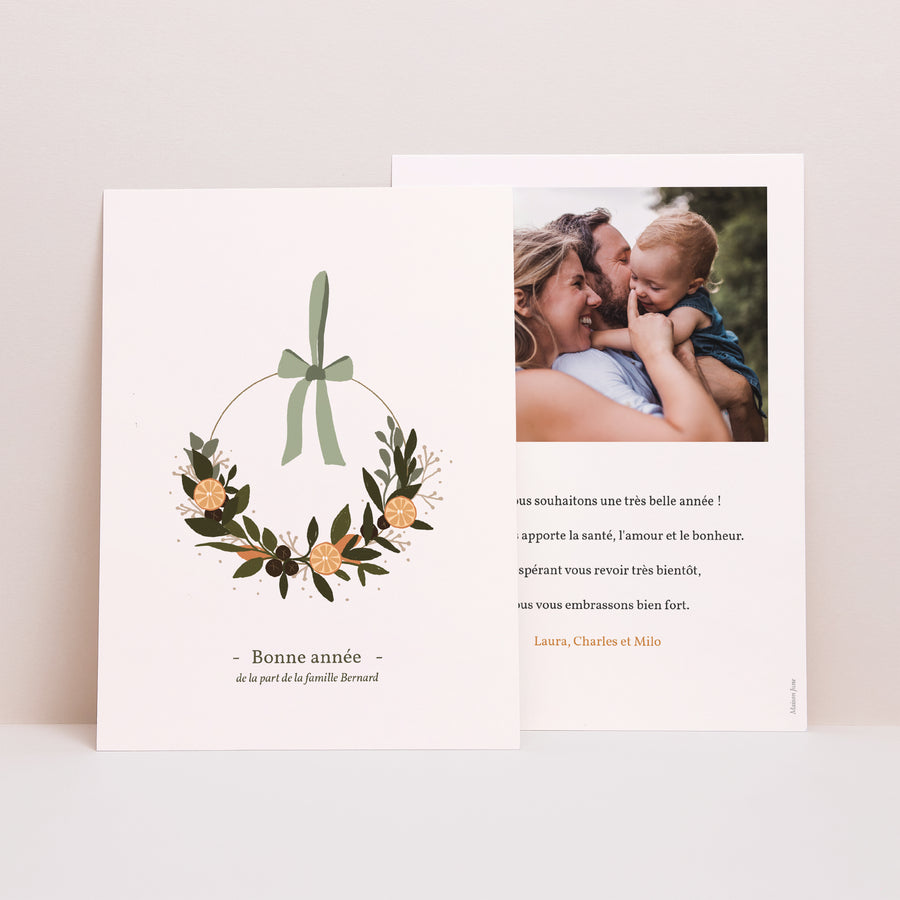 Carte de voeux Fin d'année Portrait Couronne oranges florale photo