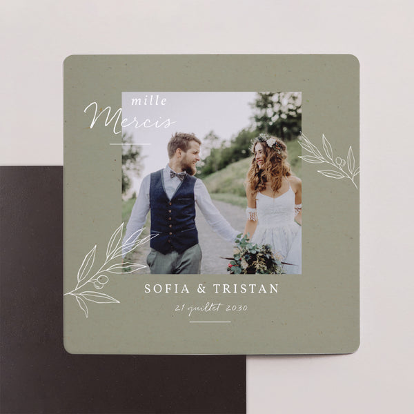 Remerciements Mariage Lot de 9, magnétique Olivier texture papier photo