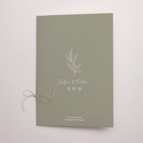 Livret de messe Mariage Double volet Olivier texture papier photo