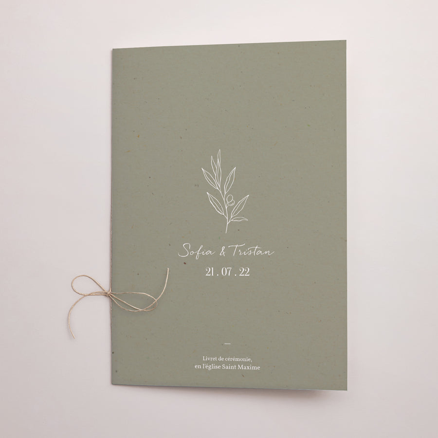 Livret de messe Mariage Double volet Olivier texture papier photo