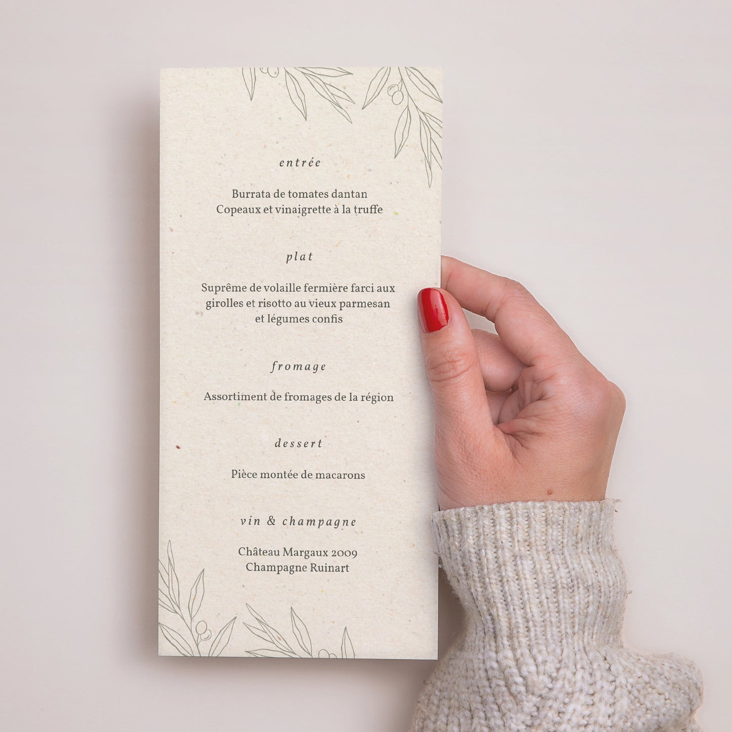 Menu Mariage Panoramique portrait Olivier texture papier photo N° 2