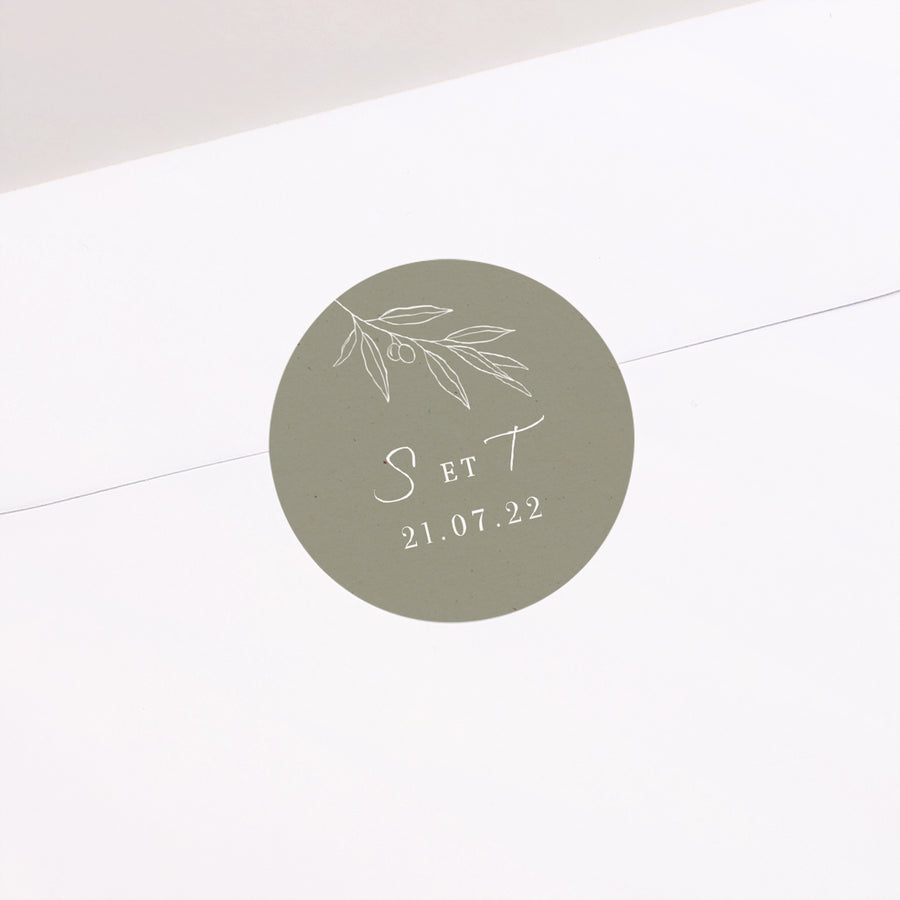 Sticker Mariage Rond Olivier texture papier photo