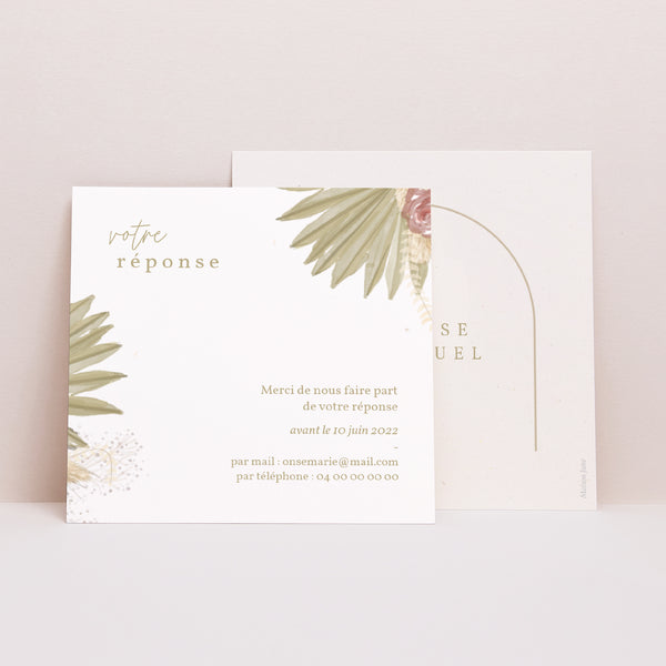Carton réponse Mariage Carré Arche boho photo