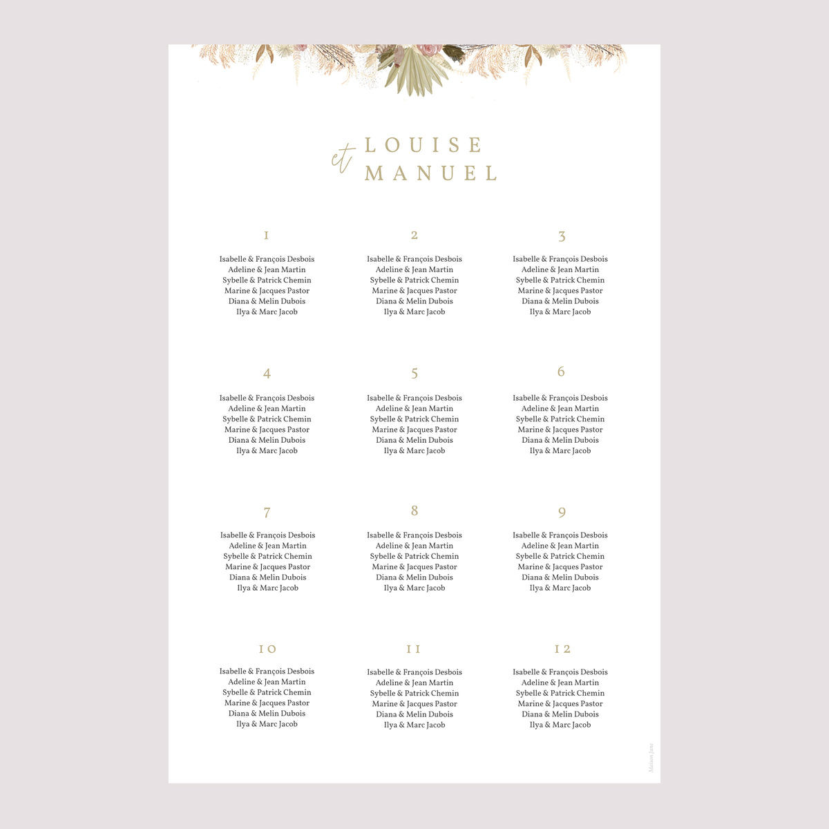 Plan de table Mariage Portrait 60 x 90 cm Arche boho photo N° 2