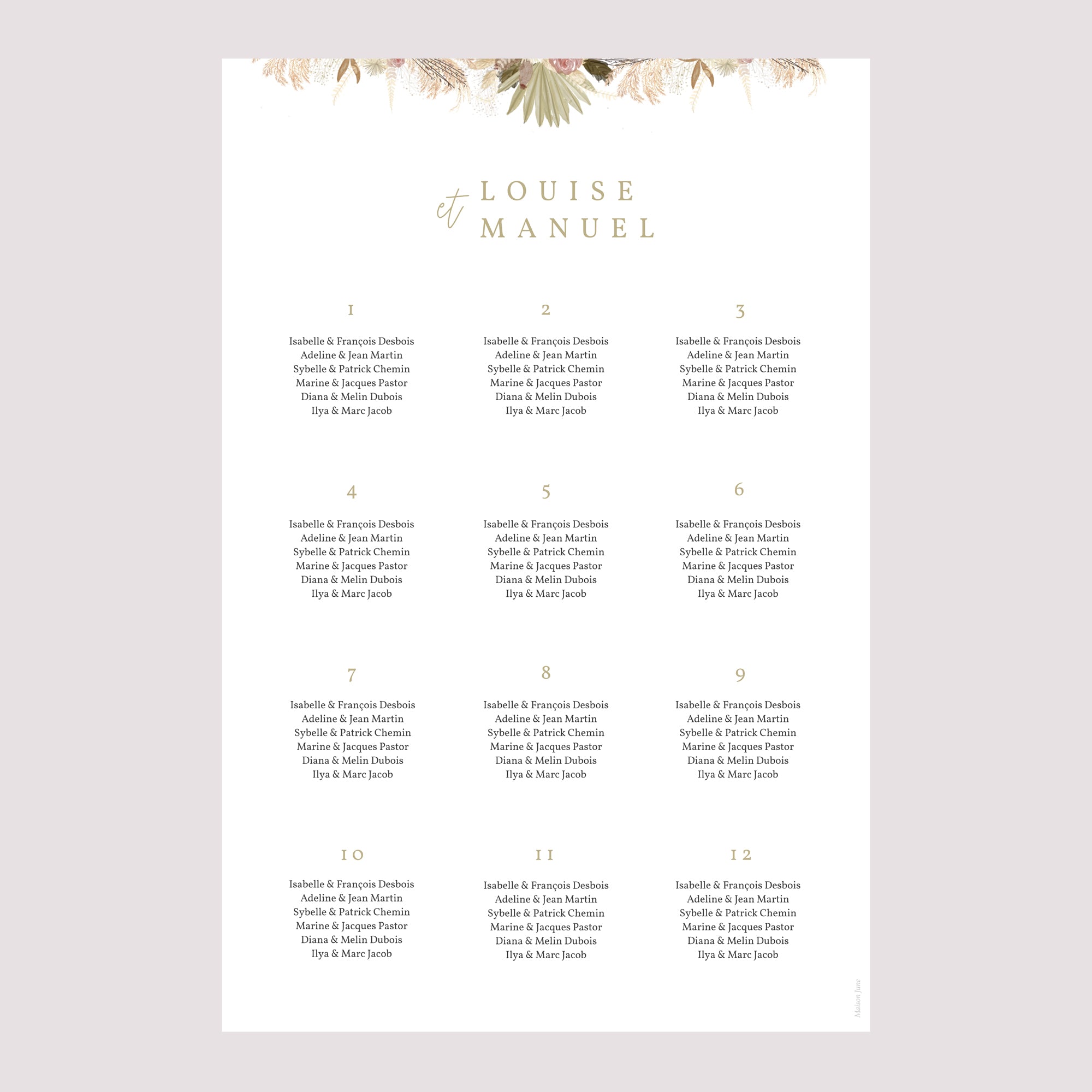 Plan de table Mariage Portrait 60 x 90 cm Arche boho photo N° 2