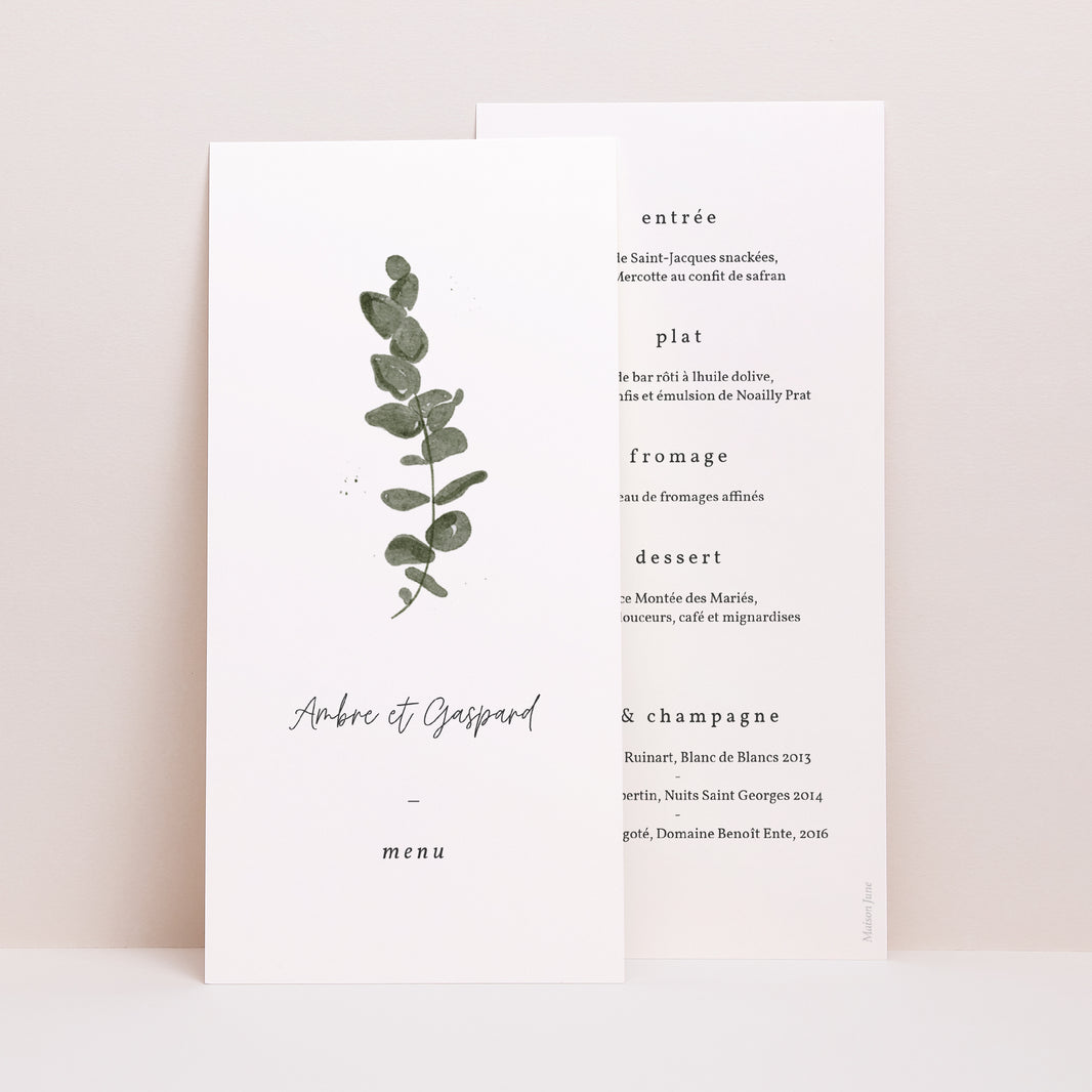 Menu Mariage Panoramique portrait Eucalyptus aquarelle photo N° 1