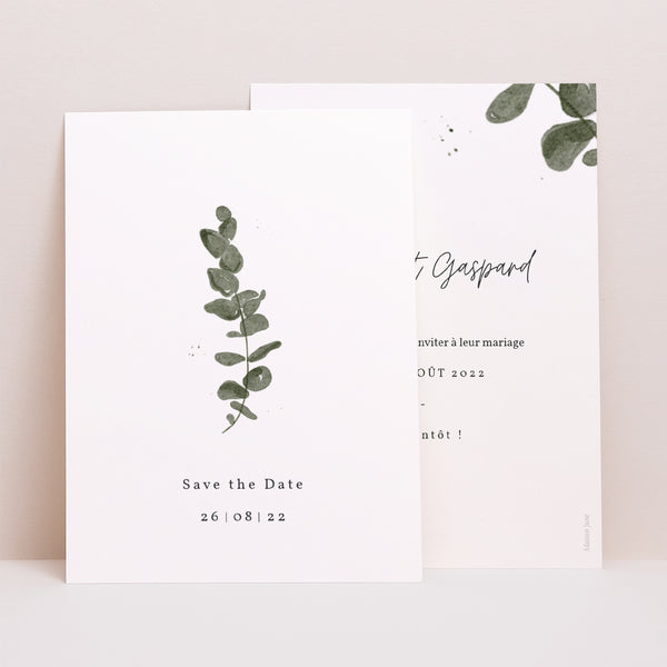 Save the date Mariage Portrait Eucalyptus aquarelle photo