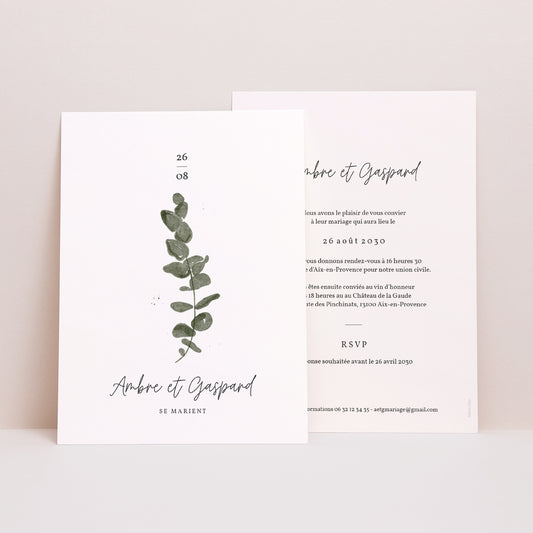 Faire-part Mariage Portrait Eucalyptus aquarelle photo