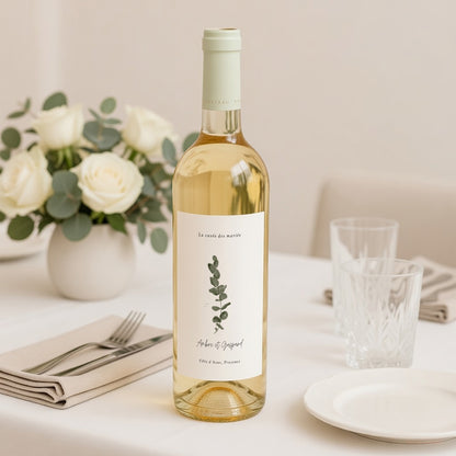 Etiquette bouteille Mariage Portrait Eucalyptus aquarelle photo N° 2