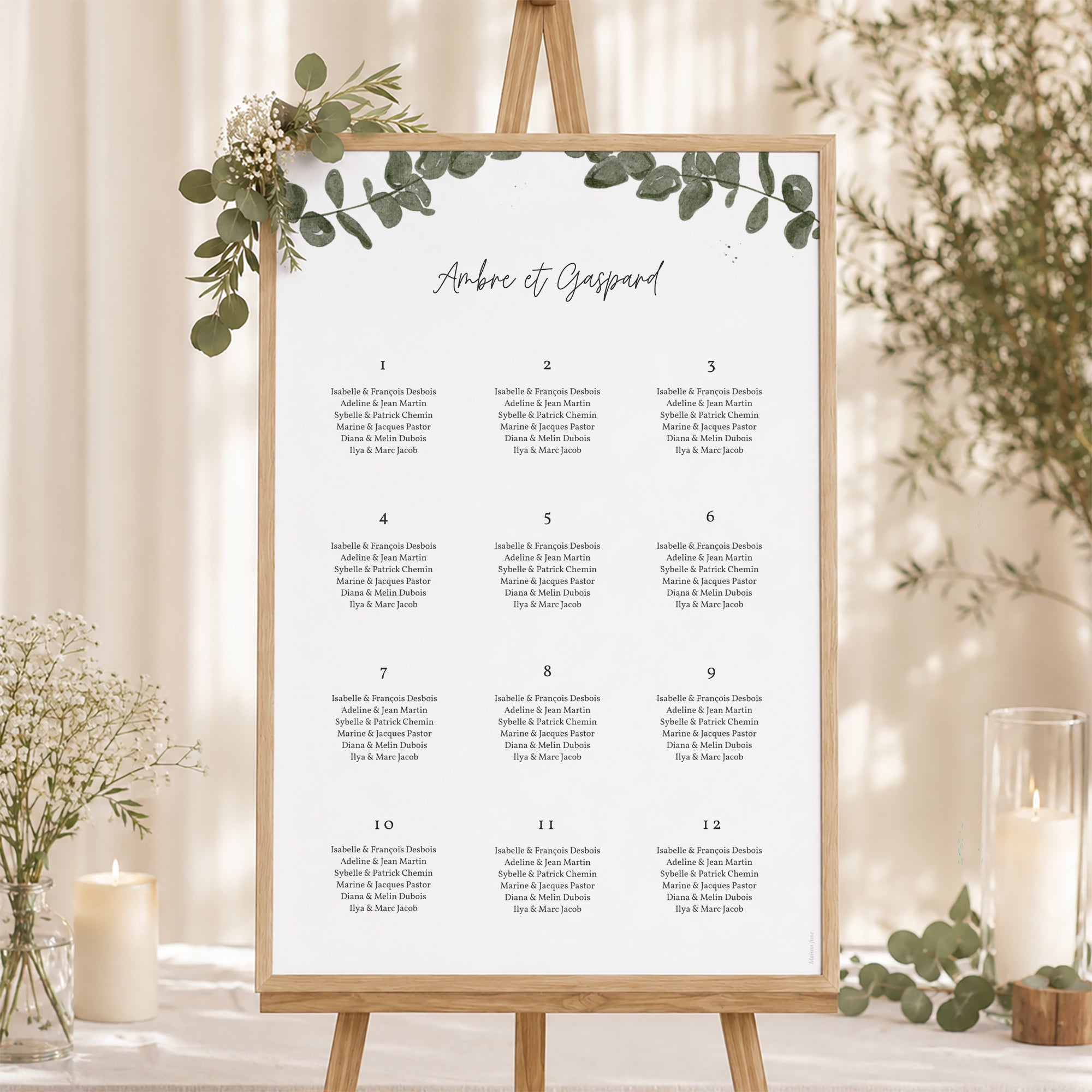 Plan de table Mariage Portrait Eucalyptus aquarelle photo N° 1
