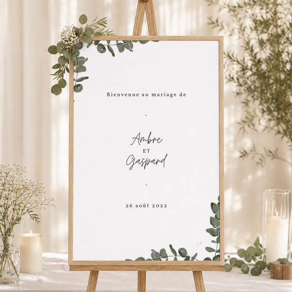 Panneau bienvenue Mariage Portrait 60 x 90 cm Eucalyptus aquarelle photo