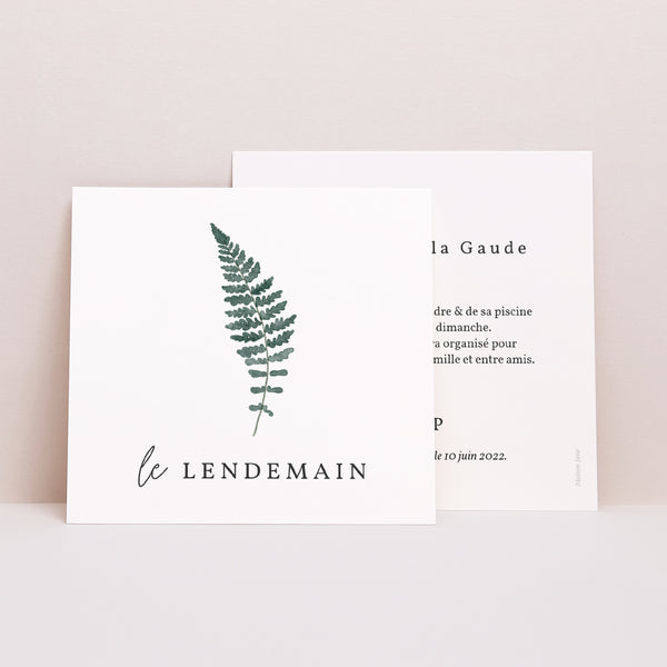 Invitations Mariage Carré Fougère aquarelle photo