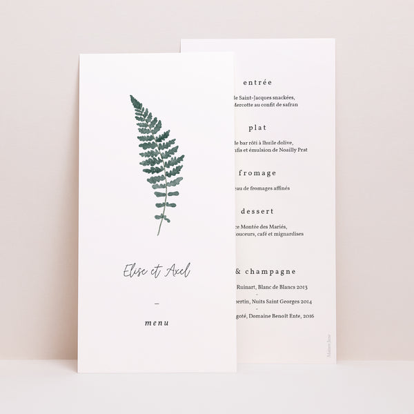 Menu Mariage Panoramique portrait Fougère aquarelle photo