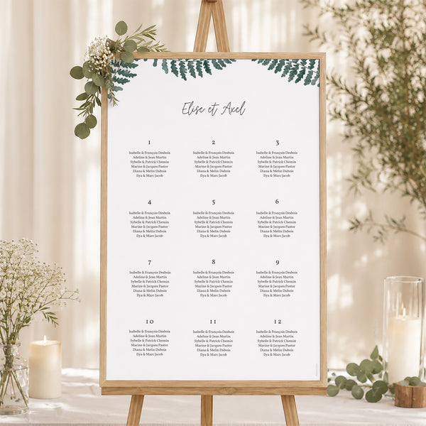 Plan de table Mariage Portrait Fougère aquarelle photo
