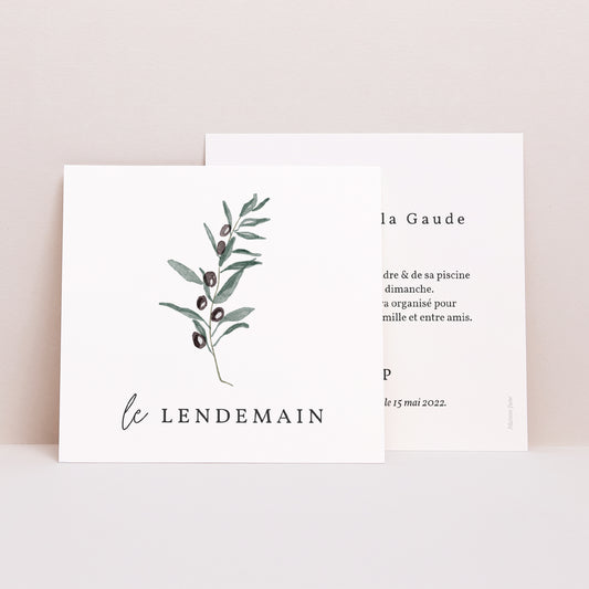 Invitations Mariage Carré Olivier aquarelle photo