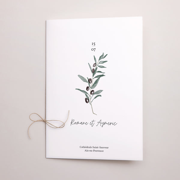 Livret de messe Mariage Double volet Olivier aquarelle photo