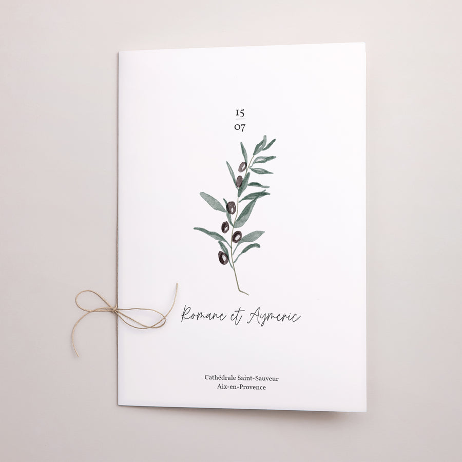 Livret de messe Mariage Double volet Olivier aquarelle photo