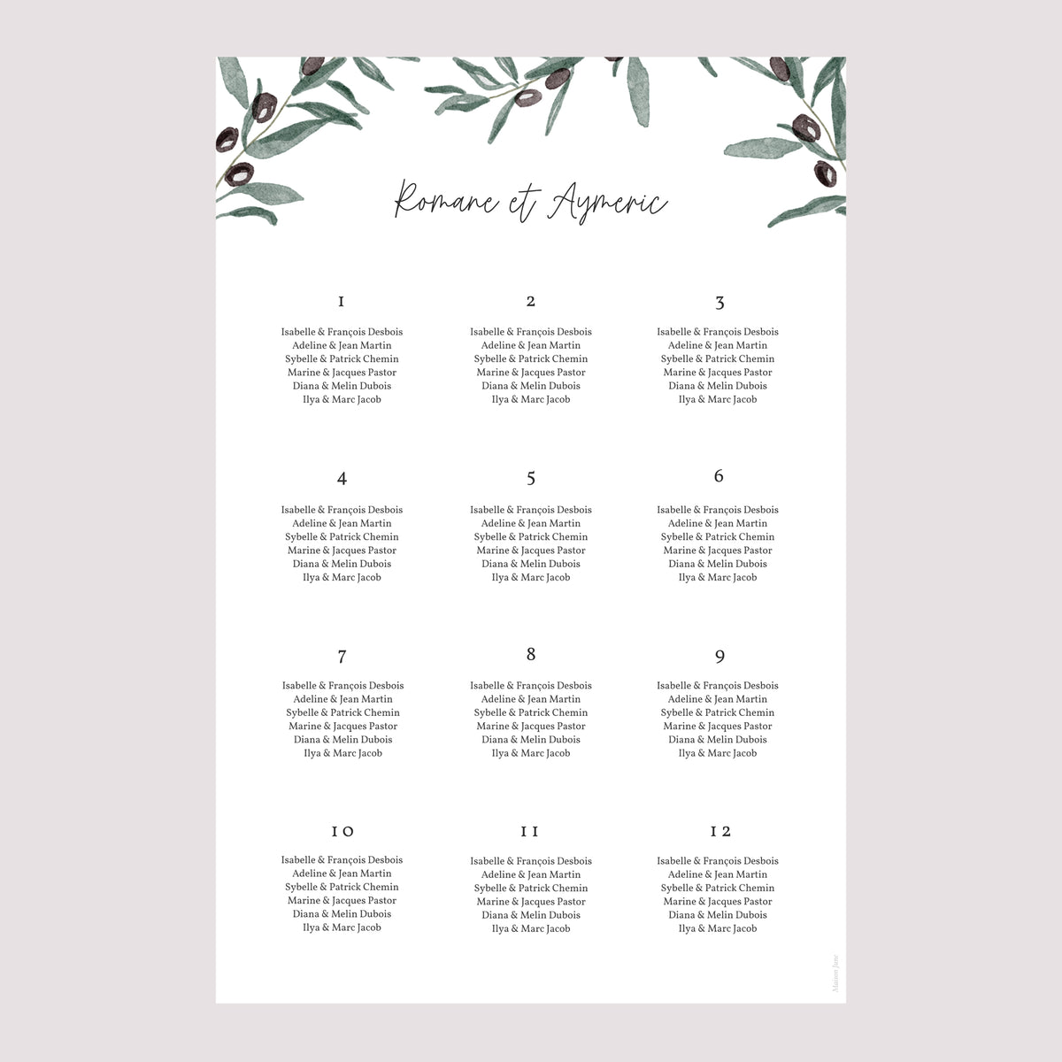 Plan de table Mariage Portrait Olivier aquarelle photo N° 2
