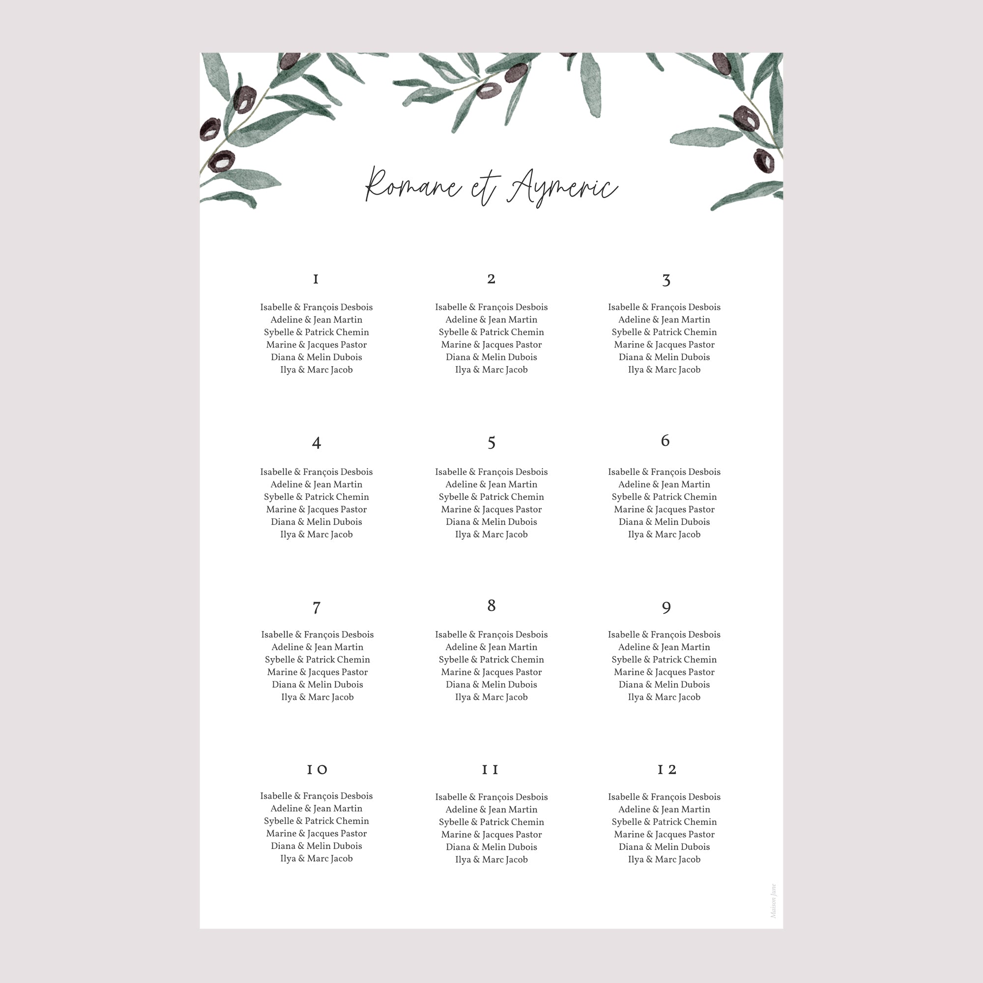 Plan de table Mariage Portrait Olivier aquarelle photo N° 2