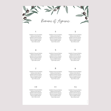 Plan de table Mariage Portrait Olivier aquarelle