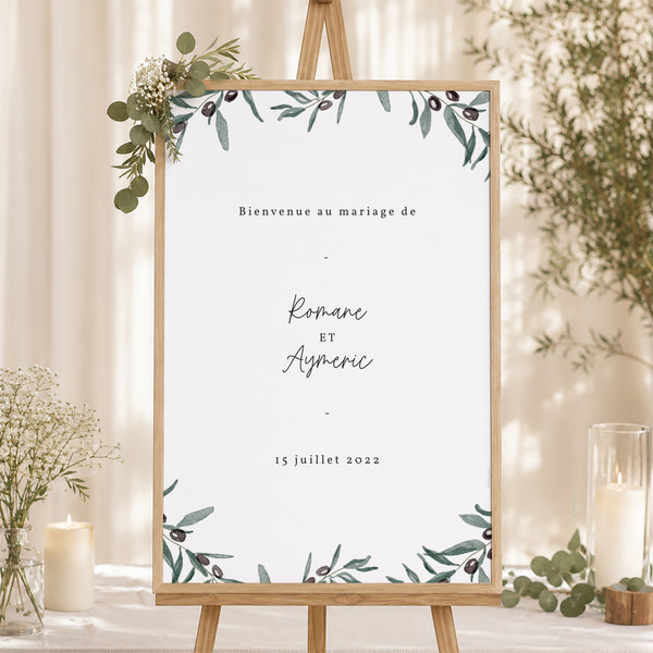 Panneau bienvenue Mariage Portrait 60 x 90 cm Olivier aquarelle photo