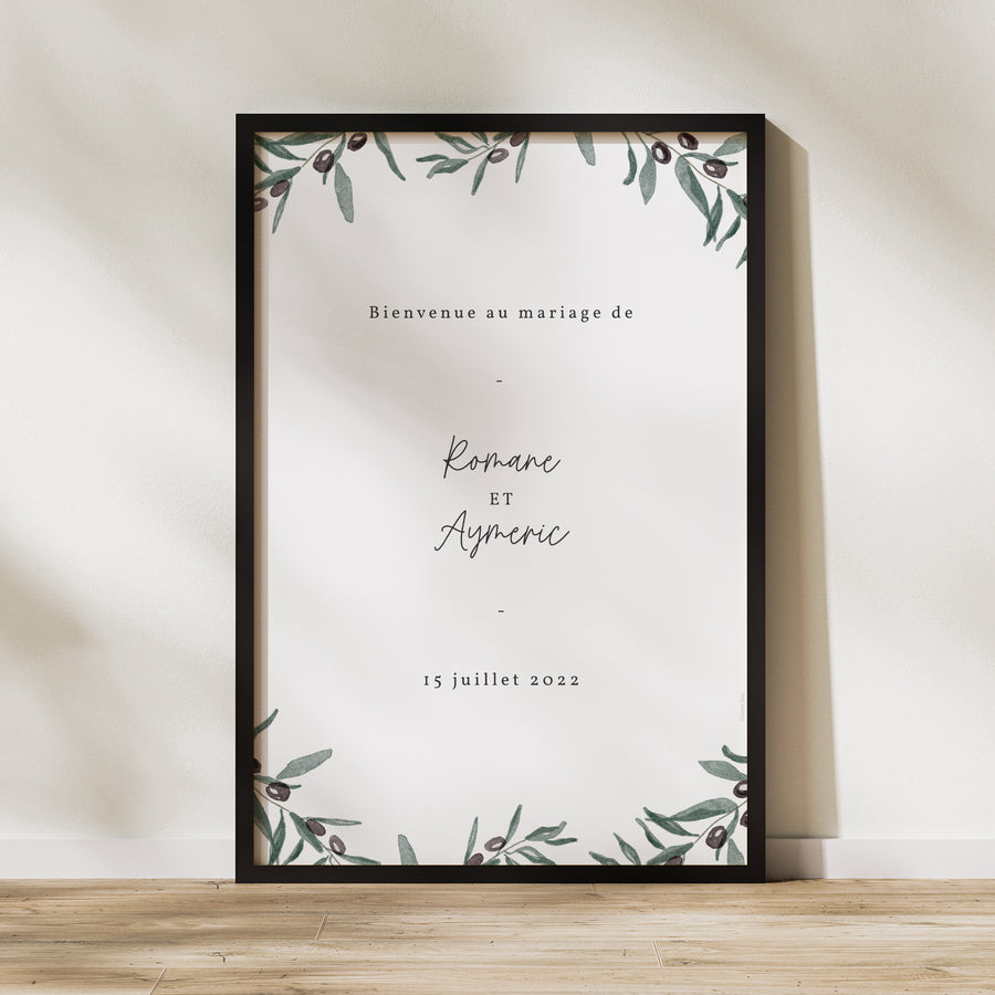 Panneau bienvenue Mariage Portrait 60 x 90 cm Olivier aquarelle photo