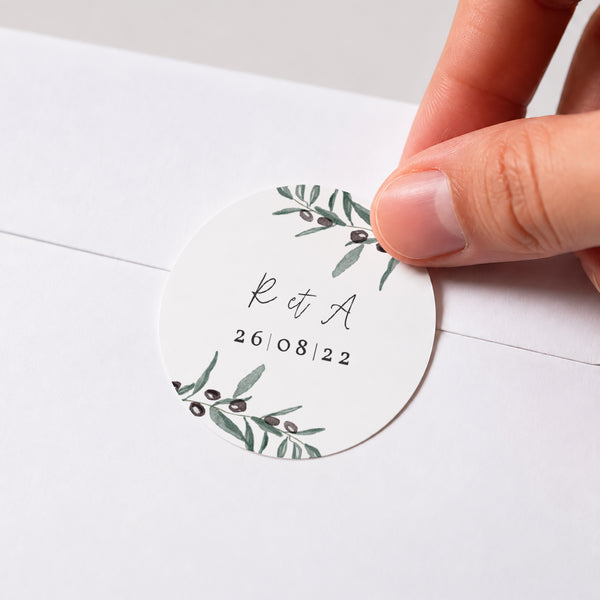 Sticker Mariage Rond Olivier aquarelle photo