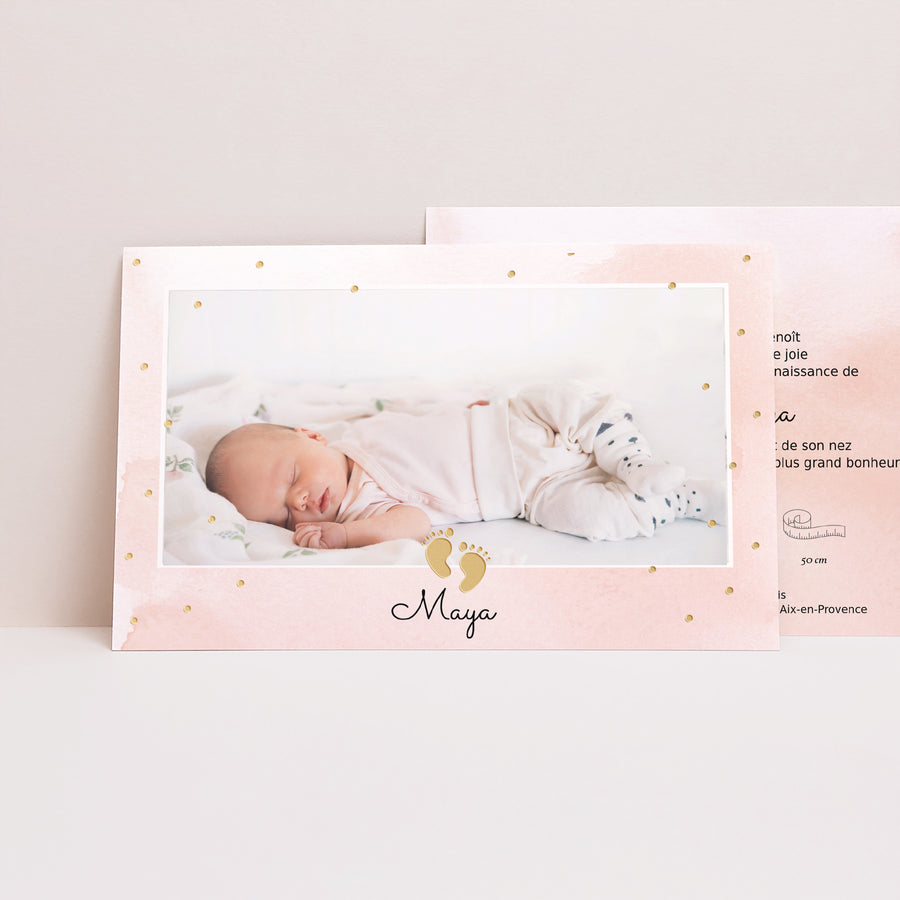 Faire-part Naissance Paysage Déclinaison petit pas rose photo