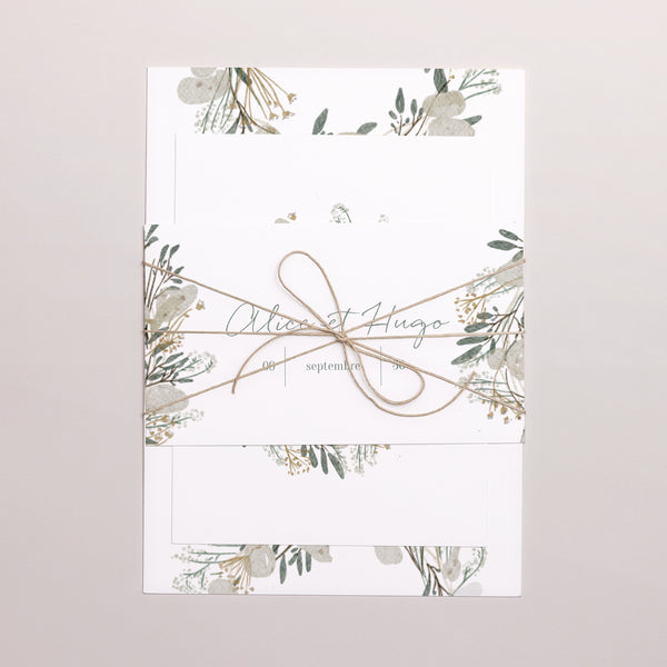 Faire-part Mariage 3 cartes, ruban Couronne monnaie du pape photo