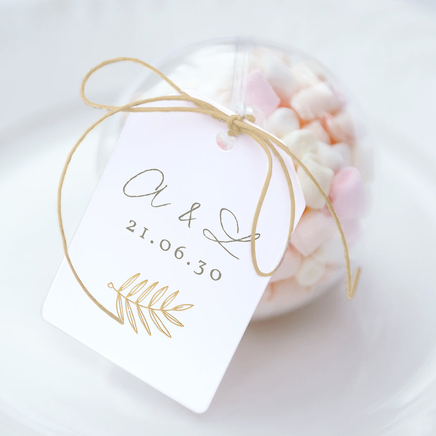 Boîte à dragées Mariage boule avec étiquette fanion Couronne Dorée photo