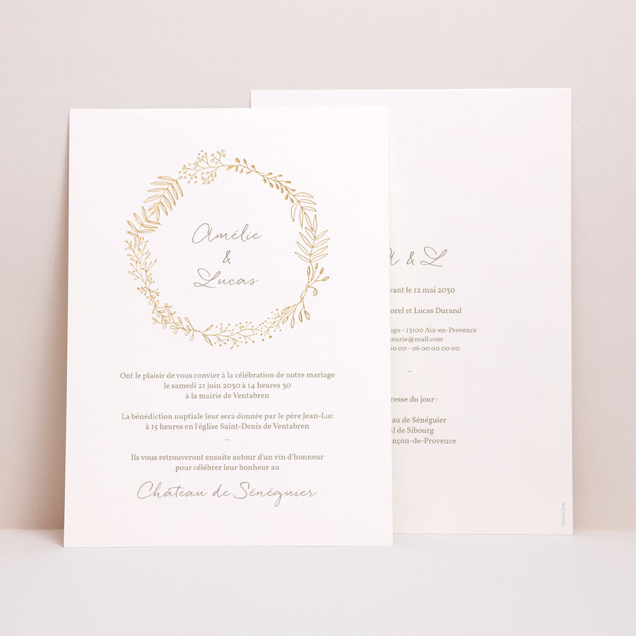 Faire-part Mariage Grand format rectangle Couronne Dorée photo