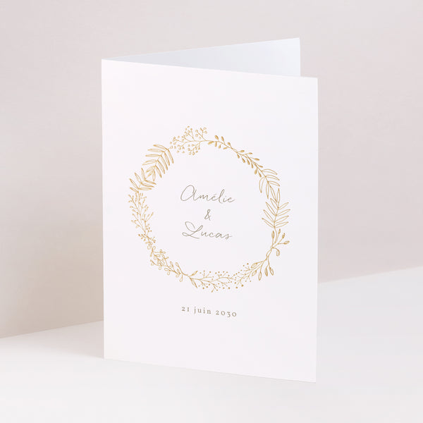 Faire-part Mariage Portrait double volet Couronne Dorée photo