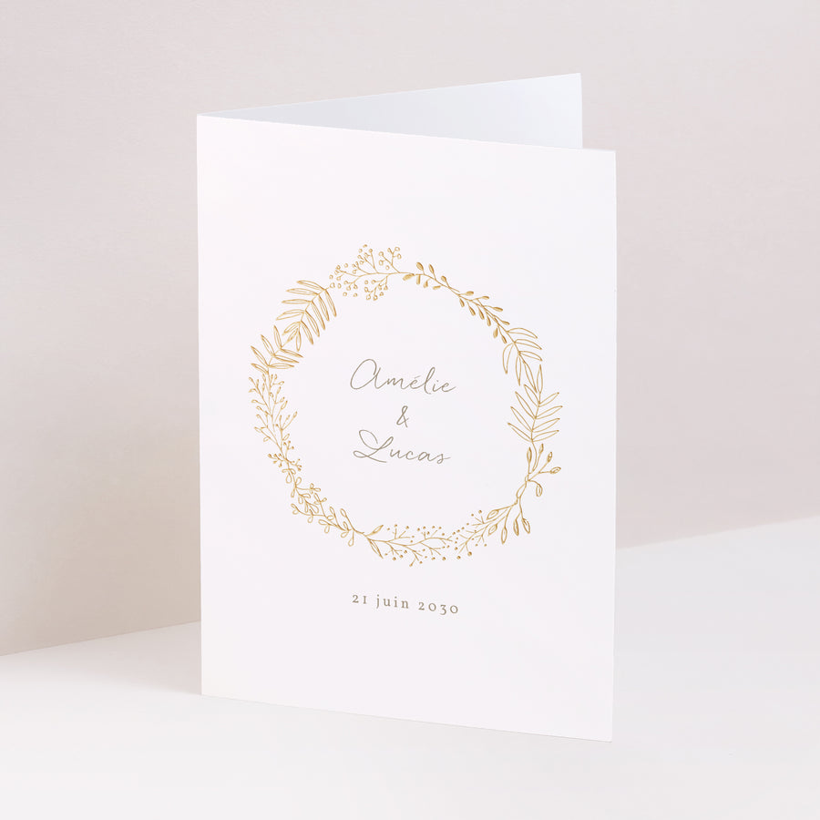 Faire-part Mariage Portrait double volet Couronne Dorée photo