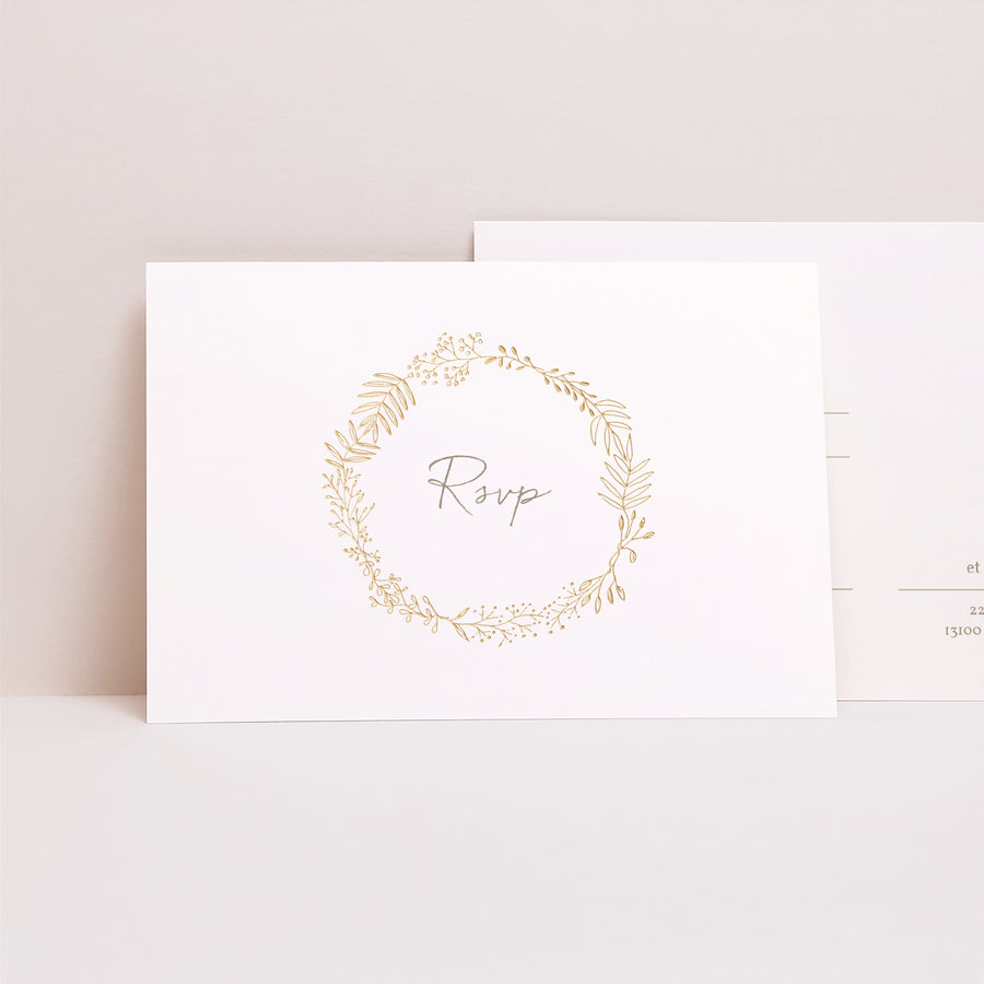 Carton réponse Mariage Paysage Couronne Dorée photo