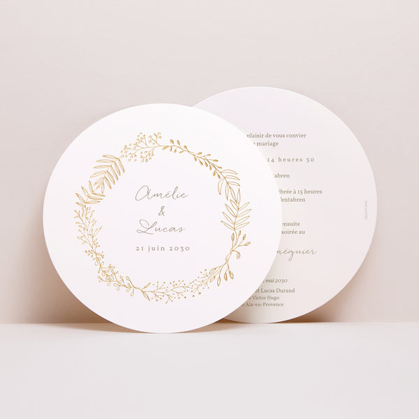 Faire-part Mariage Rond Couronne Dorée photo