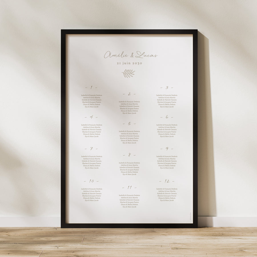 Plan de table Mariage Portrait Couronne Dorée photo
