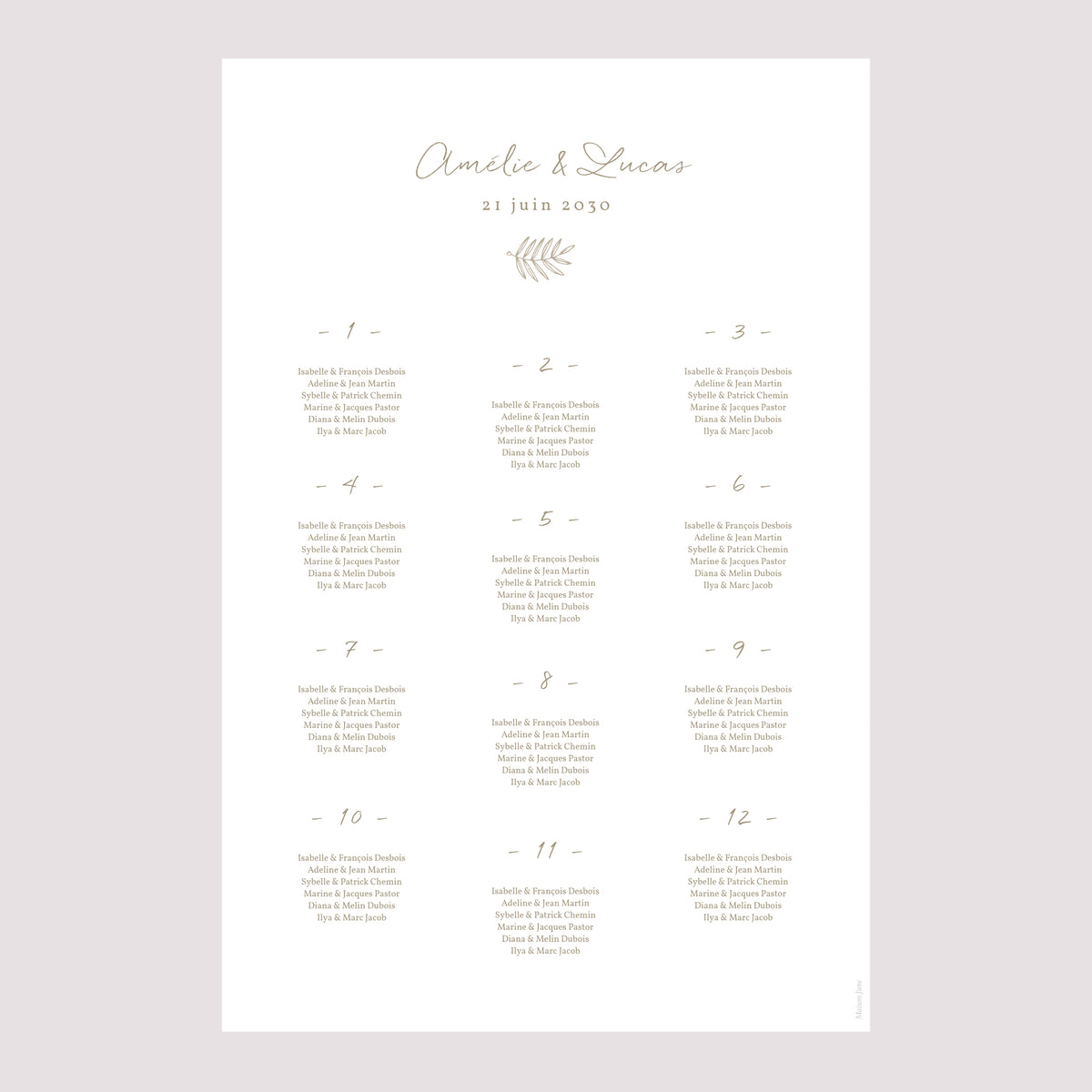 Plan de table Mariage Portrait Couronne Dorée photo N° 2