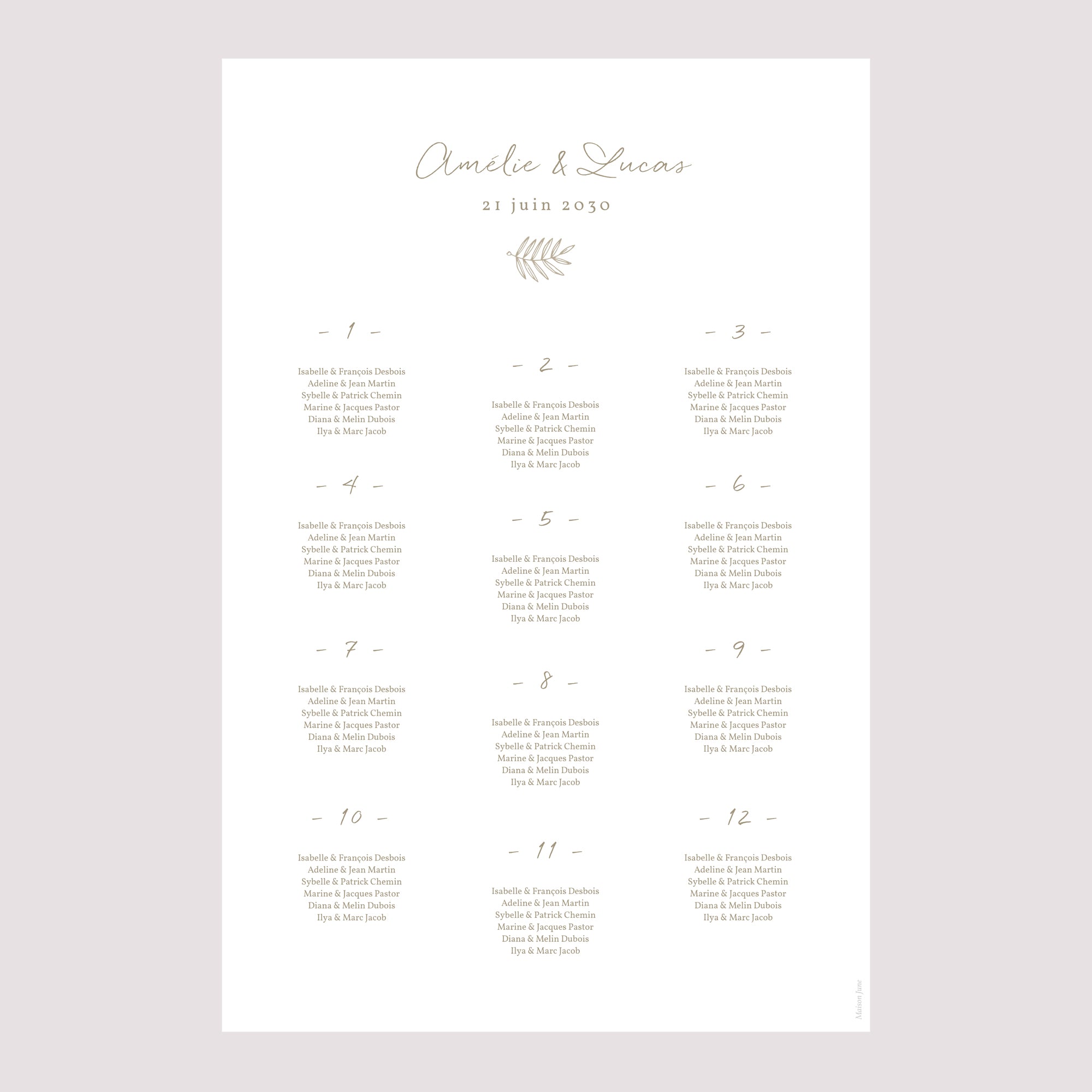 Plan de table Mariage Portrait Couronne Dorée photo N° 2