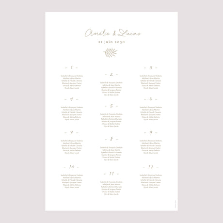 Plan de table Mariage Portrait Couronne Dorée