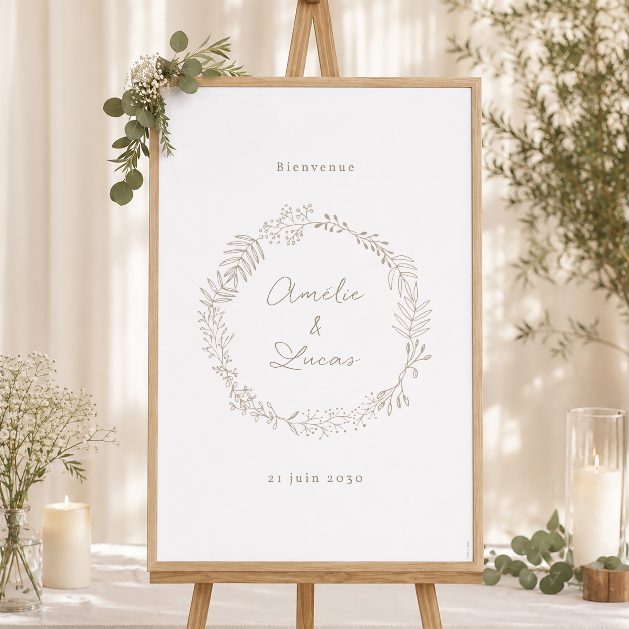 Panneau bienvenue Mariage Portrait 60 x 90 cm Couronne Dorée photo N° 1