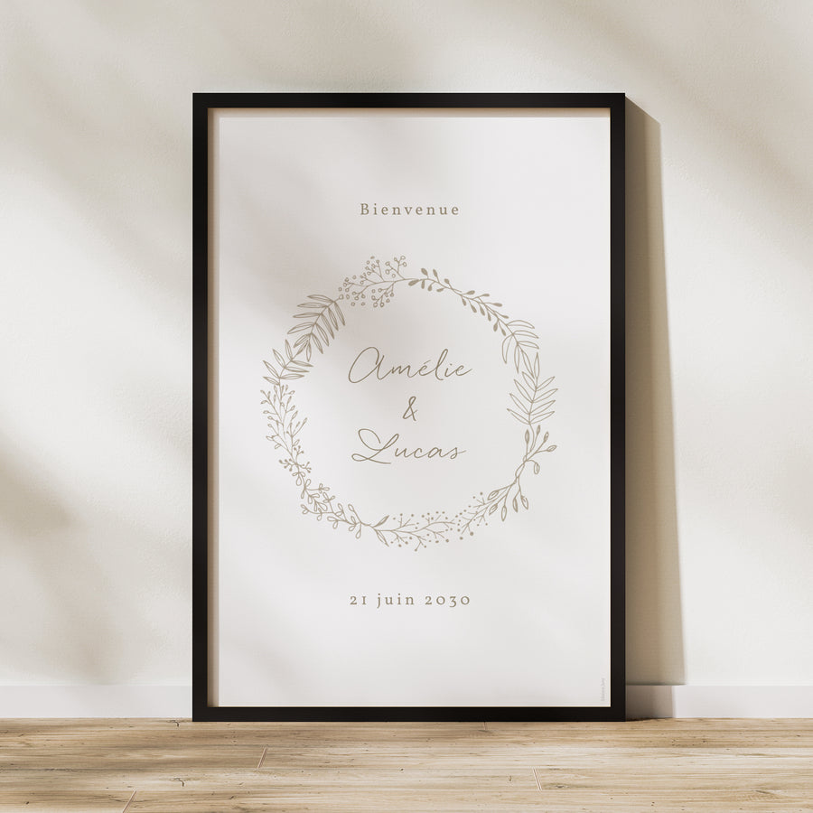 Panneau bienvenue Mariage Portrait 60 x 90 cm Couronne Dorée photo