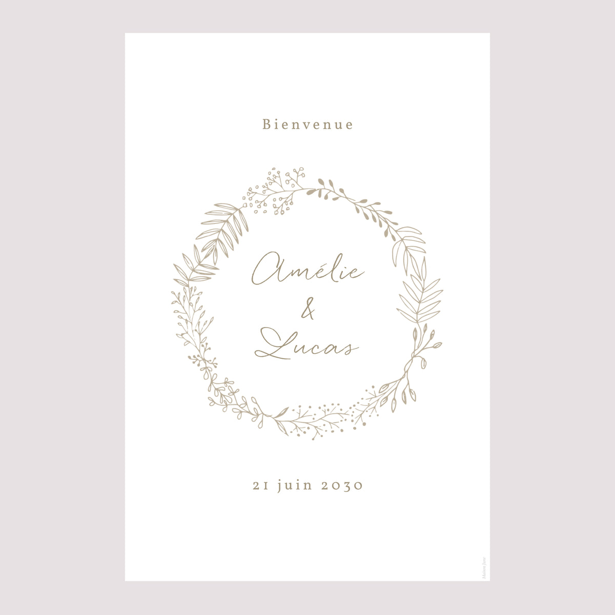 Panneau bienvenue Mariage Portrait 60 x 90 cm Couronne Dorée photo N° 2