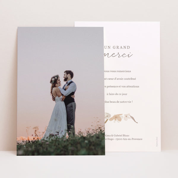 Remerciements Mariage Portrait Couronne Fleurs Aquarelle photo