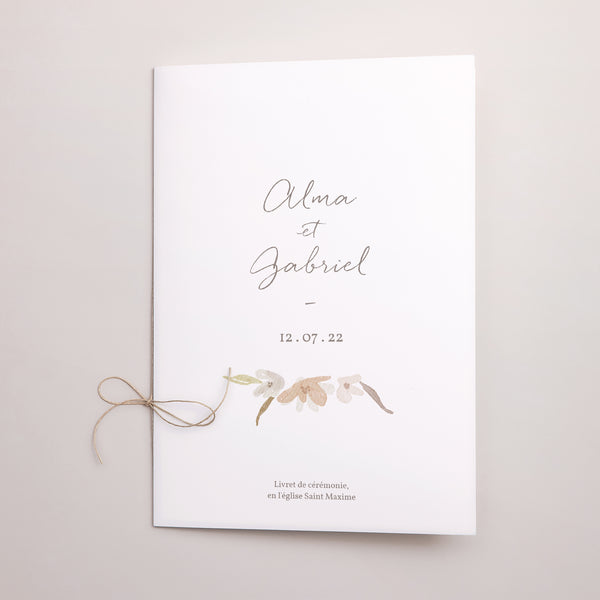 Livret de messe Mariage Double volet Couronne Fleurs Aquarelle photo