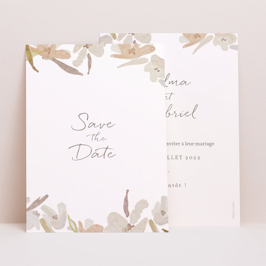 Save the date Mariage Portrait Couronne Fleurs Aquarelle photo