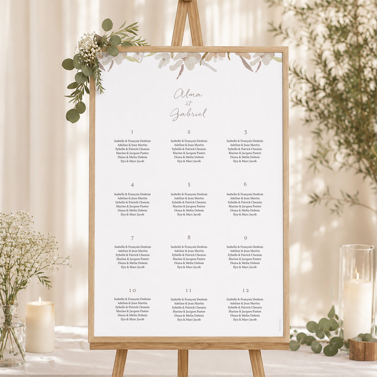 Plan de table Mariage Portrait Couronne Fleurs Aquarelle photo N° 1