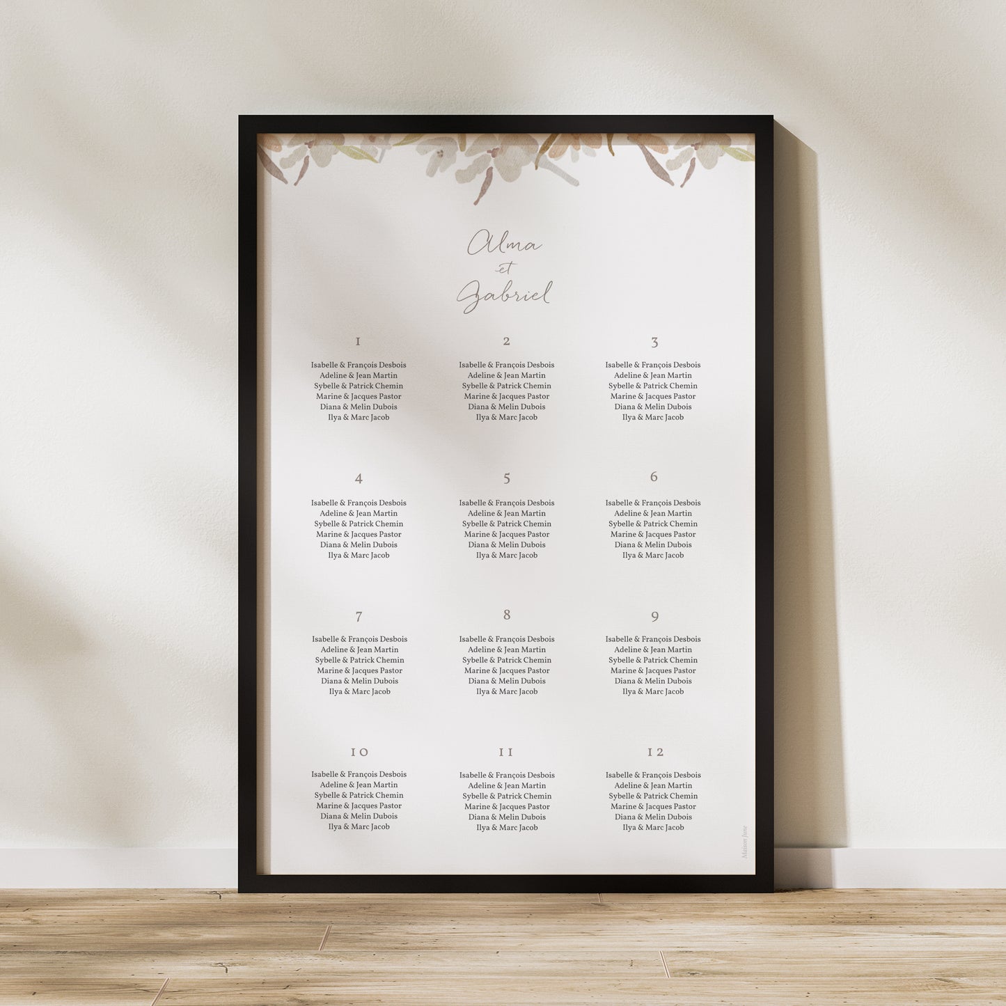 Plan de table Mariage Portrait Couronne Fleurs Aquarelle photo N° 1