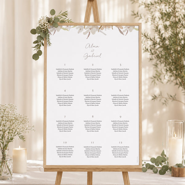 Plan de table Mariage Portrait Couronne Fleurs Aquarelle photo